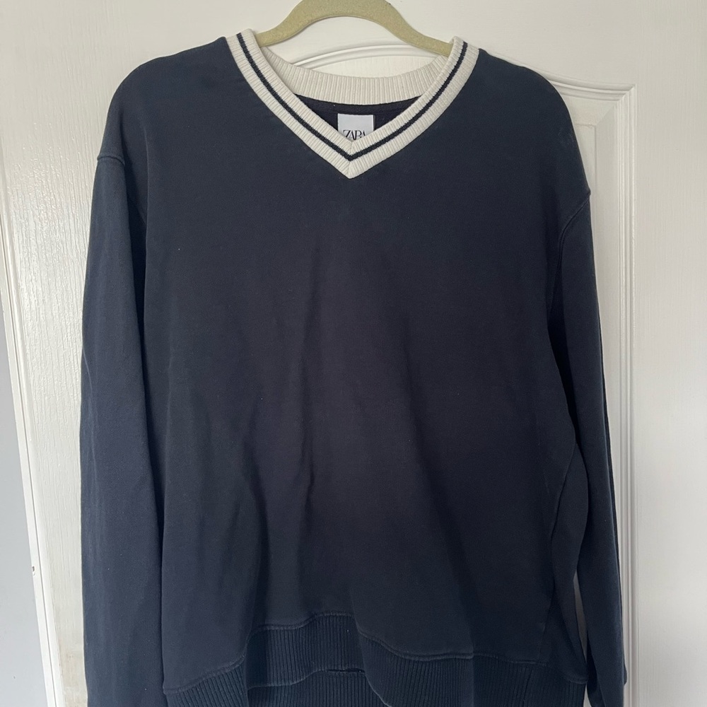 Zara Navy Blue V-Neck Sweater Classic